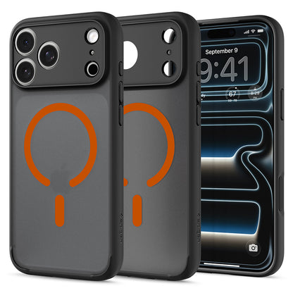 Funda MagSafe para Apple iPhone 18 Pro / 17 Pro, Spigen, Ultra Hybrid, Negra Naranja Satinada ACS12162