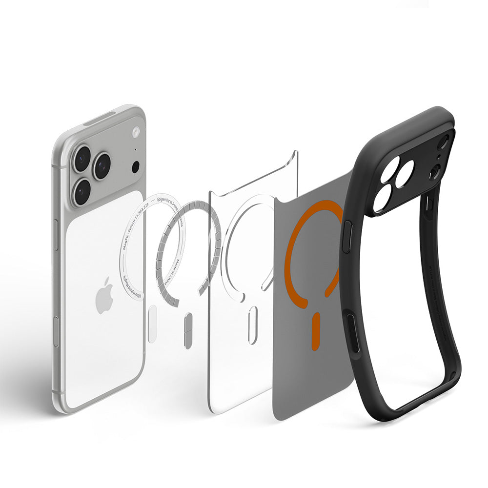 Funda MagSafe para Apple iPhone 18 Pro / 17 Pro, Spigen, Ultra Hybrid, Negra Naranja Satinada ACS12162