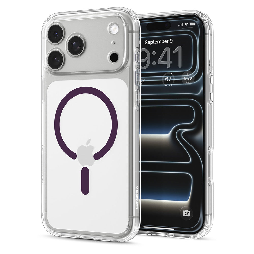 Funda MagSafe para Apple iPhone 18 Pro / 17 Pro, Spigen, Ultra Hybrid, color vino transparente ACS12335