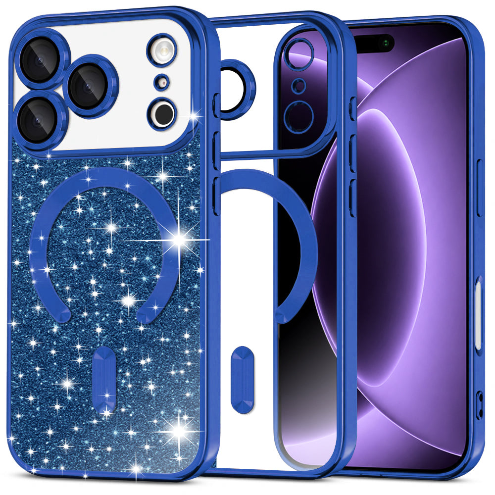 Funda MagSafe para Apple iPhone 18 Pro / 17 Pro, Techsuit, Luxury Glitter, Azul Oscuro