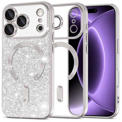 Funda MagSafe para Apple iPhone 18 Pro / 17 Pro, Techsuit, Luxury Glitter, Plateada