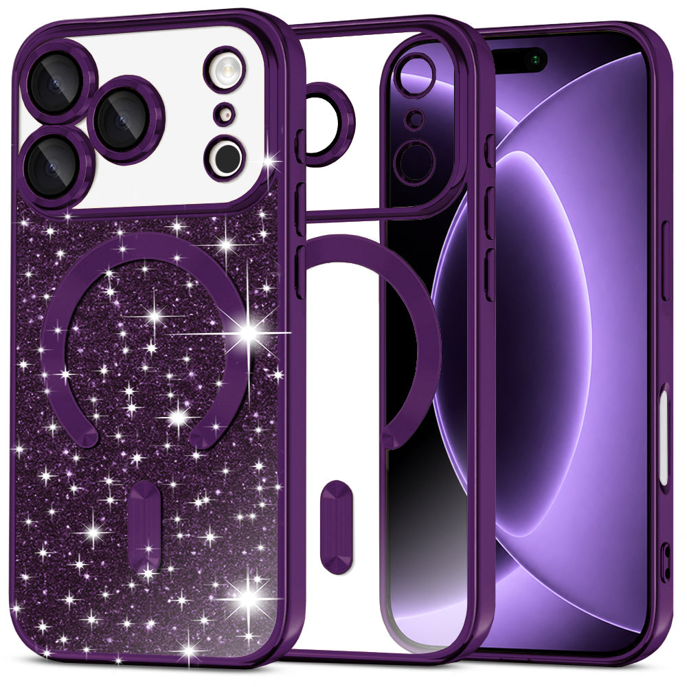 Funda MagSafe para Apple iPhone 18 Pro / 17 Pro, Techsuit, Luxury Glitter, Morado Oscuro