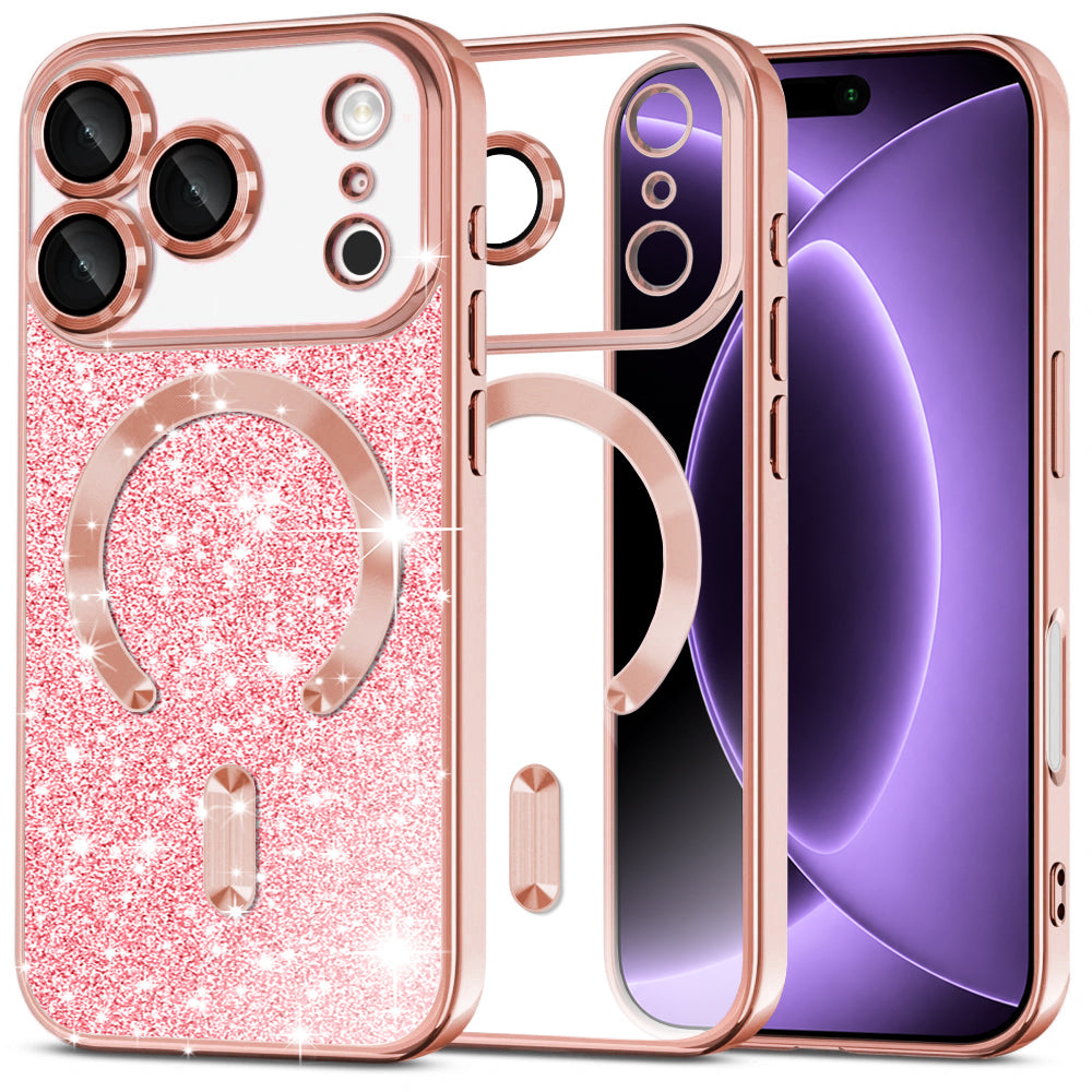 Funda MagSafe para Apple iPhone 18 Pro / 17 Pro, Techsuit, Luxury Glitter, Rosa Dorado