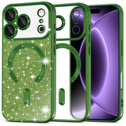 Funda MagSafe para Apple iPhone 18 Pro / 17 Pro, Techsuit, Luxury Glitter, Verde Oscuro
