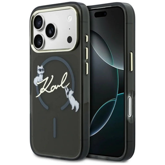 Funda MagSafe para Apple iPhone 18 Pro, Karl Lagerfeld, IML Choupette Karl Script Logo, Negra