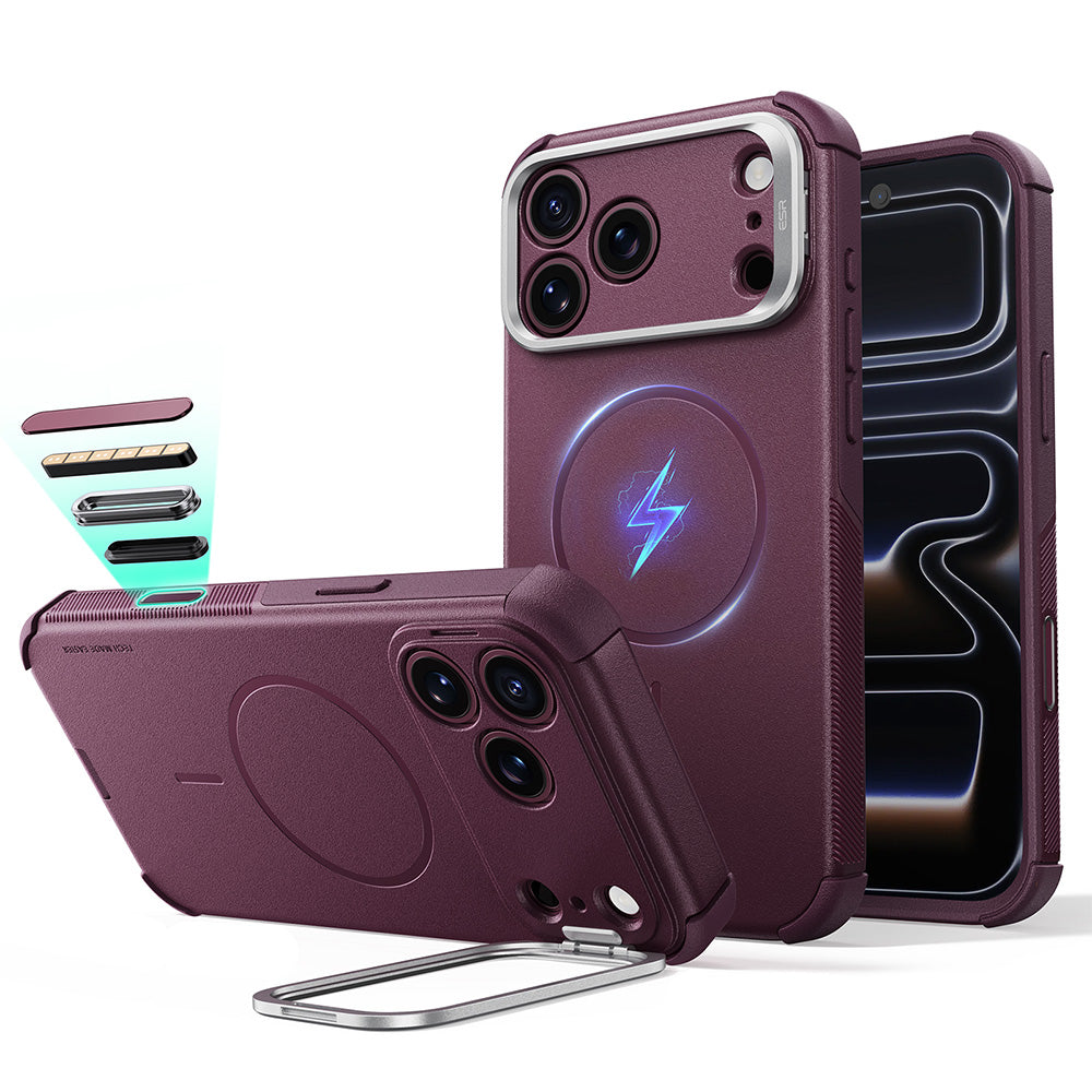 Funda MagSafe para Apple iPhone 18 Pro Max / 17 Pro Max, ESR, Cyber Armor Kickstand, Burdeos Oscuro Satinado