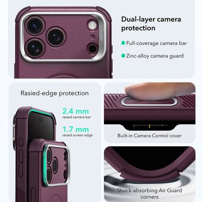 Funda MagSafe para Apple iPhone 18 Pro Max / 17 Pro Max, ESR, Cyber Armor Kickstand, Burdeos Oscuro Satinado