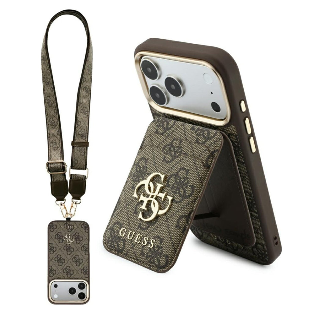Funda MagSafe para Apple iPhone 18 Pro Max / 17 Pro Max, Guess, 4G Cardslot & Big Strap, Marrón