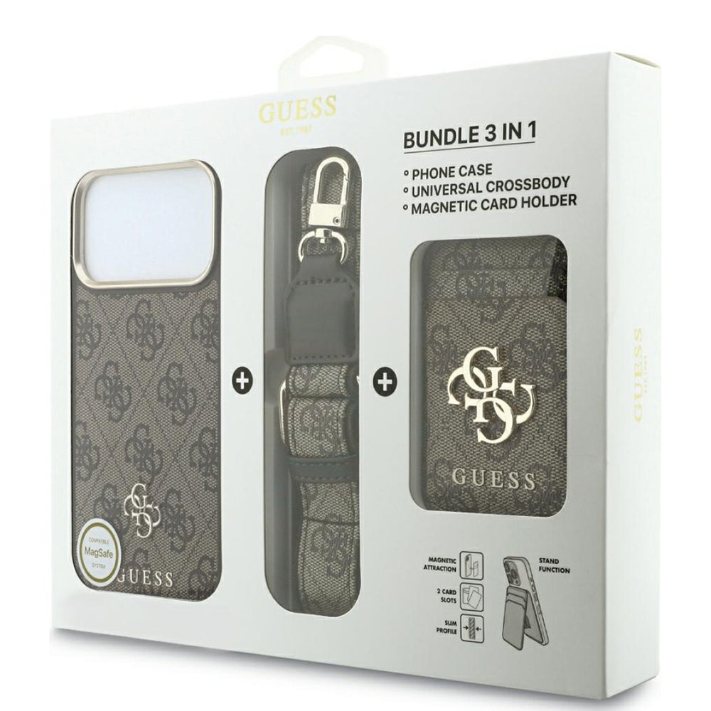 Funda MagSafe para Apple iPhone 18 Pro Max / 17 Pro Max, Guess, 4G Cardslot & Big Strap, Marrón