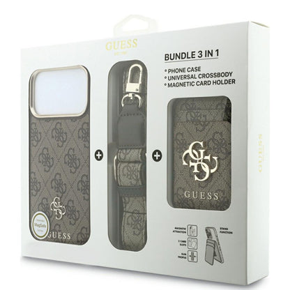 Funda MagSafe para Apple iPhone 18 Pro Max / 17 Pro Max, Guess, 4G Cardslot & Big Strap, Marrón