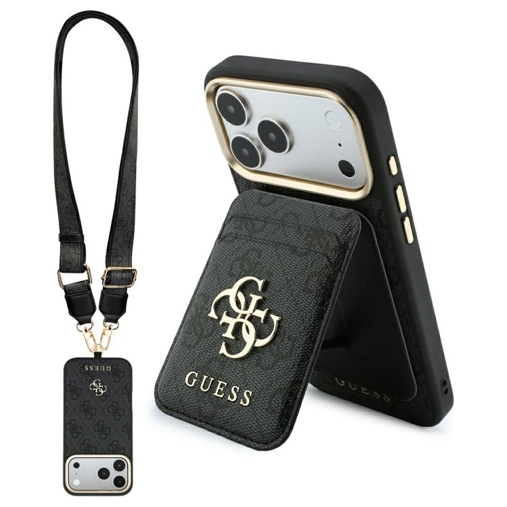 MagSafe Case for Apple iPhone 18 Pro Max / 17 Pro Max, Guess, 4G Cardslot & Big Strap, Black