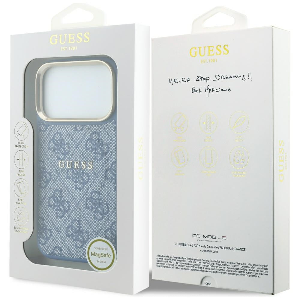 Funda MagSafe para Apple iPhone 18 Pro Max / 17 Pro Max, Guess, 4G Embossed Classic, Azul