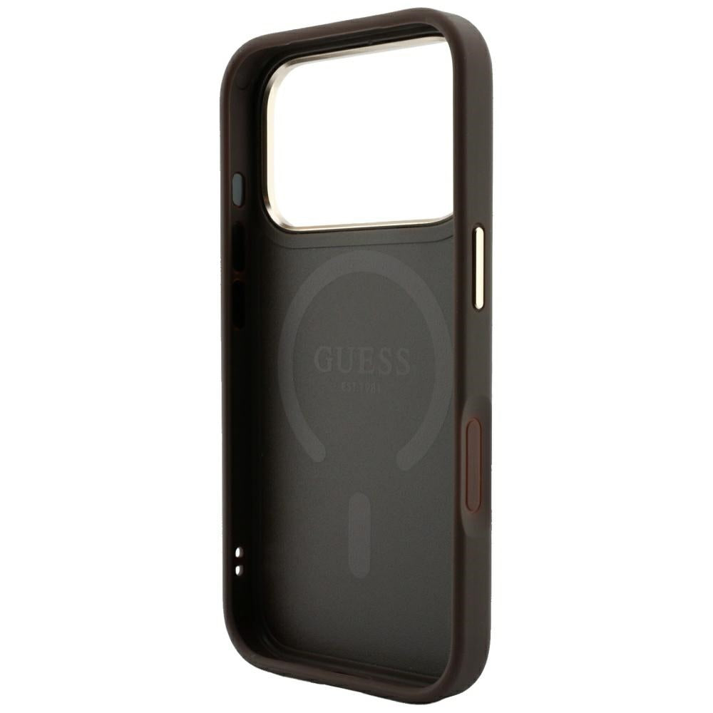 Funda MagSafe para Apple iPhone 18 Pro Max / 17 Pro Max, Guess, 4G Embossed Classic, Marrón