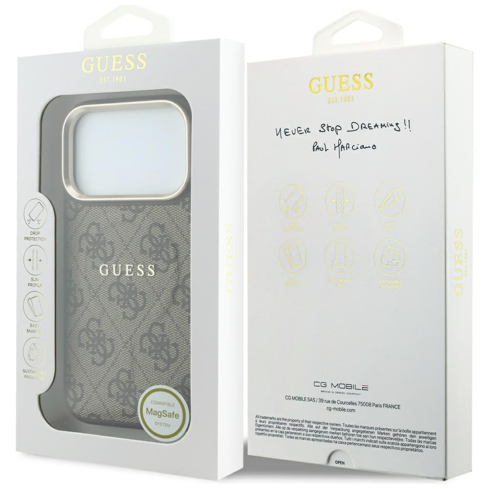 Funda MagSafe para Apple iPhone 18 Pro Max / 17 Pro Max, Guess, 4G Embossed Classic, Marrón