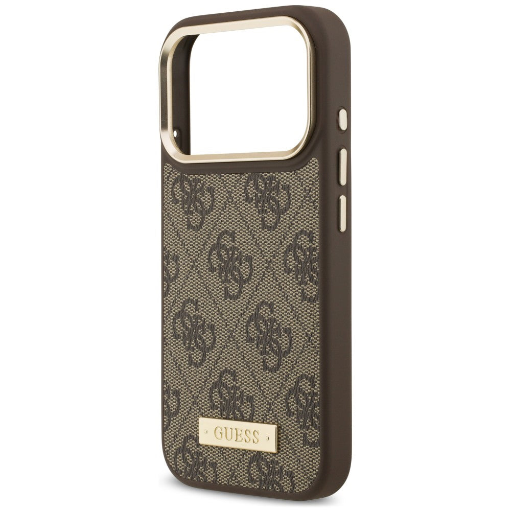 Funda MagSafe para Apple iPhone 18 Pro Max / 17 Pro Max, Guess, 4G Logo Plate, marrón