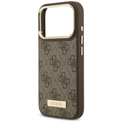 Funda MagSafe para Apple iPhone 18 Pro Max / 17 Pro Max, Guess, 4G Logo Plate, marrón
