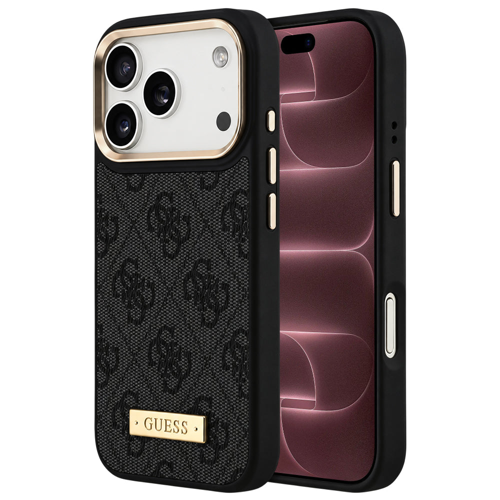 Funda MagSafe para Apple iPhone 18 Pro Max / 17 Pro Max, Guess, 4G Logo Plate, negra