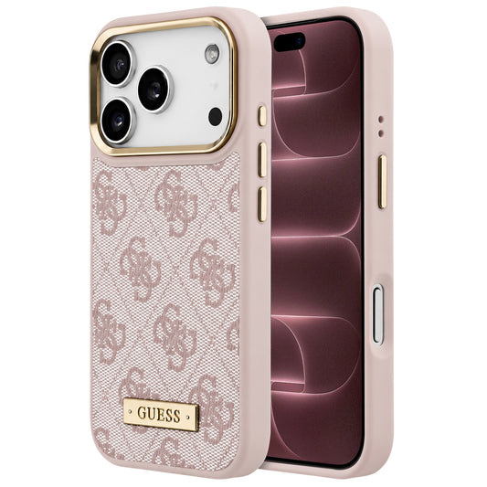 Funda MagSafe para Apple iPhone 18 Pro Max / 17 Pro Max, Guess, 4G Logo Plate, rosa