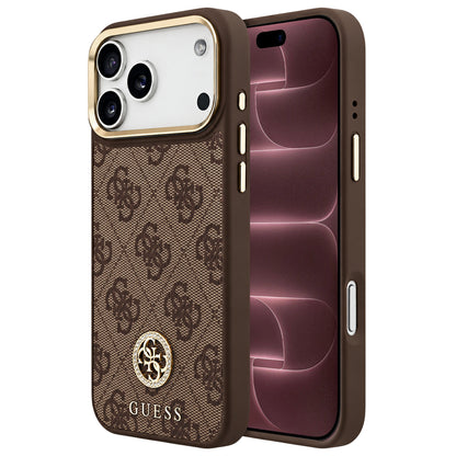 Funda MagSafe para Apple iPhone 18 Pro Max / 17 Pro Max, Guess, logo 4G con strass, marrón