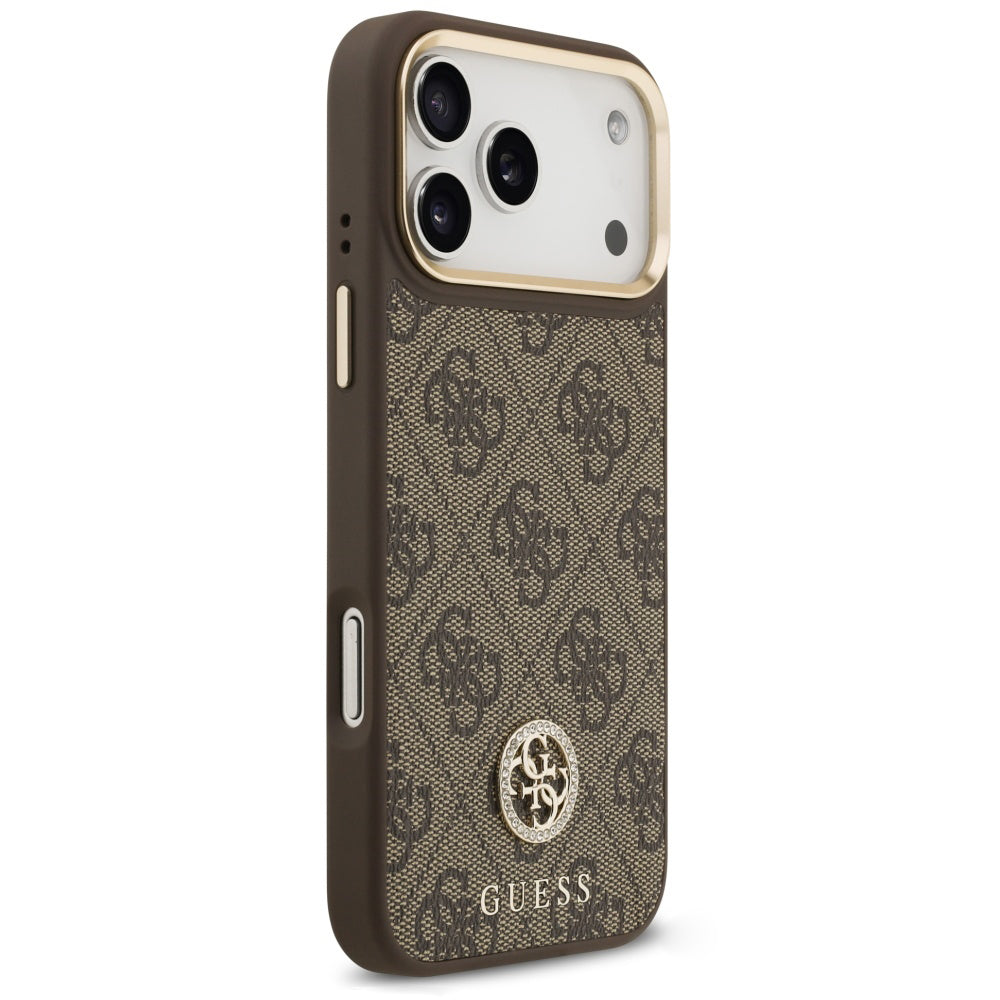Funda MagSafe para Apple iPhone 18 Pro Max / 17 Pro Max, Guess, logo 4G con strass, marrón