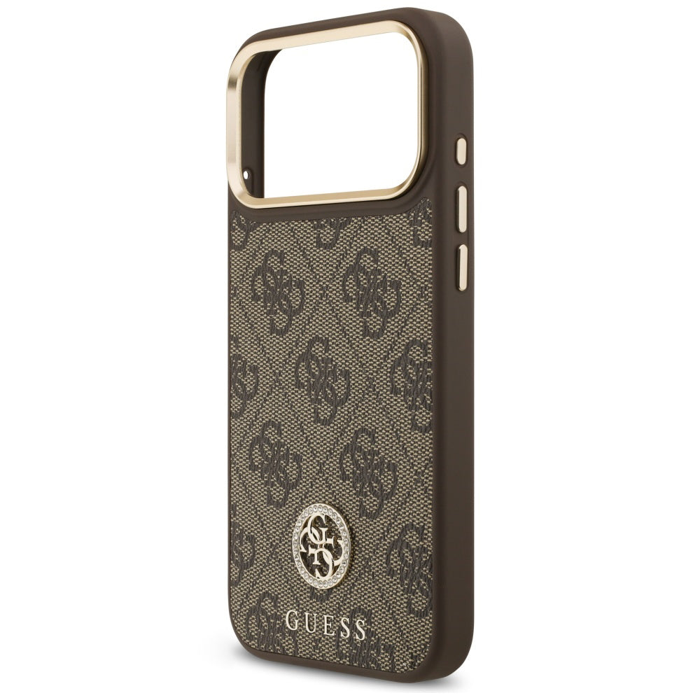 Funda MagSafe para Apple iPhone 18 Pro Max / 17 Pro Max, Guess, logo 4G con strass, marrón