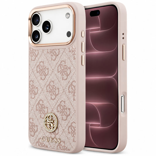Funda MagSafe para Apple iPhone 18 Pro Max / 17 Pro Max, Guess, logo 4G con strass, rosa
