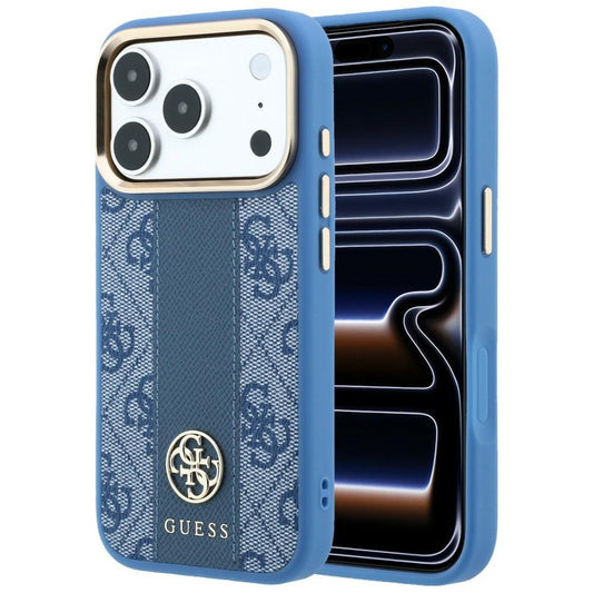 Funda MagSafe para Apple iPhone 18 Pro Max / 17 Pro Max, Guess, 4G Stripe Round Classic Logo, Azul