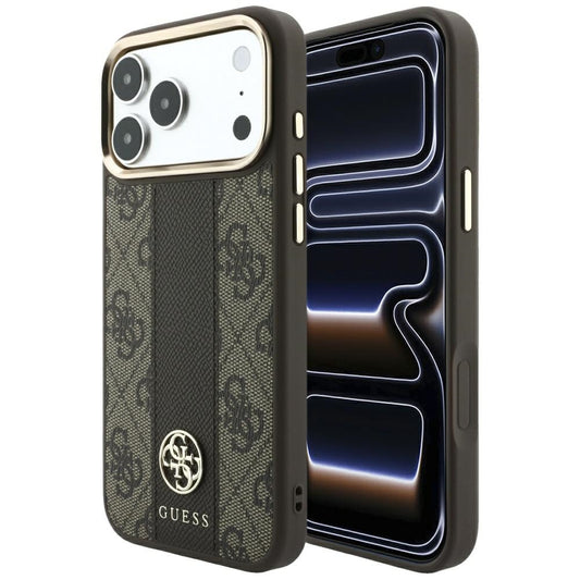 Funda MagSafe para Apple iPhone 18 Pro Max / 17 Pro Max, Guess, 4G Stripe Round Classic Logo, Marrón