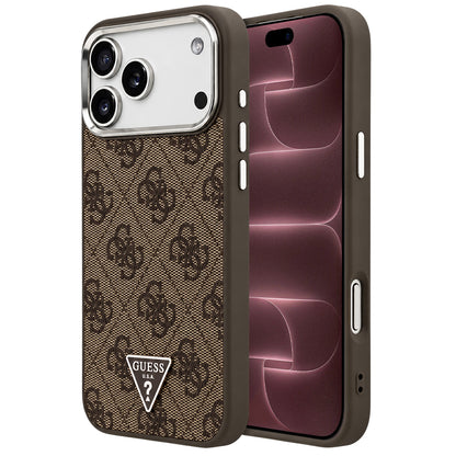 Funda MagSafe para Apple iPhone 18 Pro Max / 17 Pro Max, Guess, Logo Triángulo 4G, Marrón Plateado