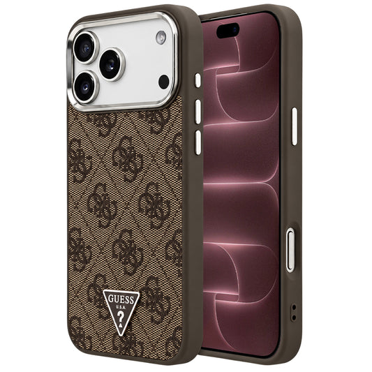 MagSafe Case for Apple iPhone 18 Pro Max / 17 Pro Max, Guess, 4G Triangle Logo, Silver Brown