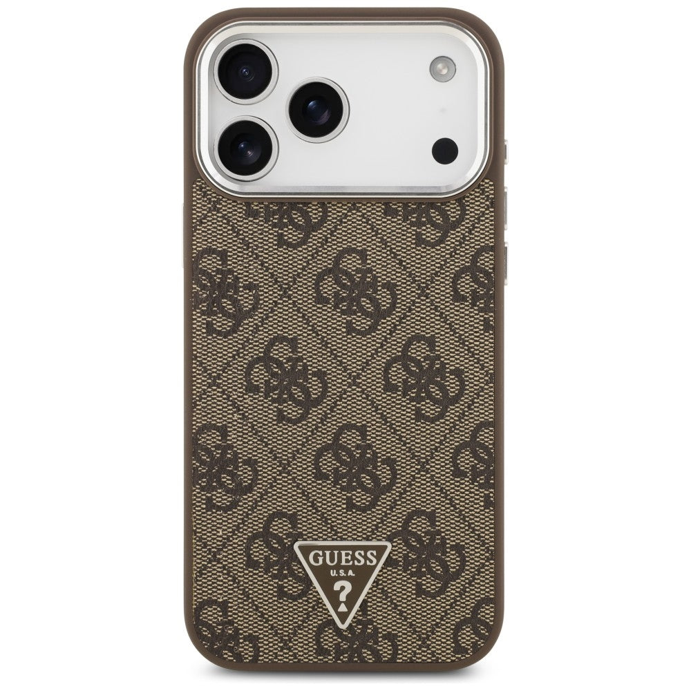 Funda MagSafe para Apple iPhone 18 Pro Max / 17 Pro Max, Guess, Logo Triángulo 4G, Marrón Plateado