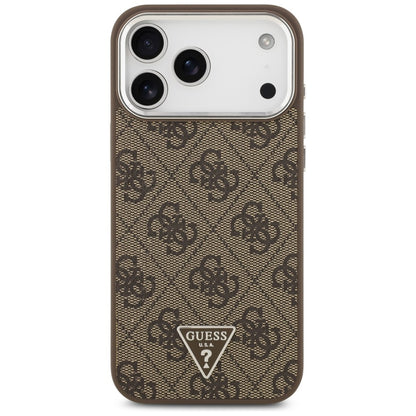 Funda MagSafe para Apple iPhone 18 Pro Max / 17 Pro Max, Guess, Logo Triángulo 4G, Marrón Plateado