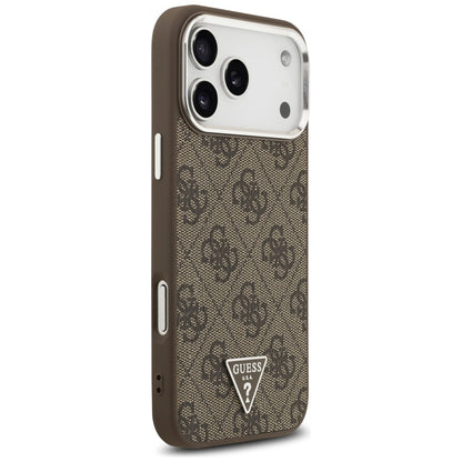 Funda MagSafe para Apple iPhone 18 Pro Max / 17 Pro Max, Guess, Logo Triángulo 4G, Marrón Plateado