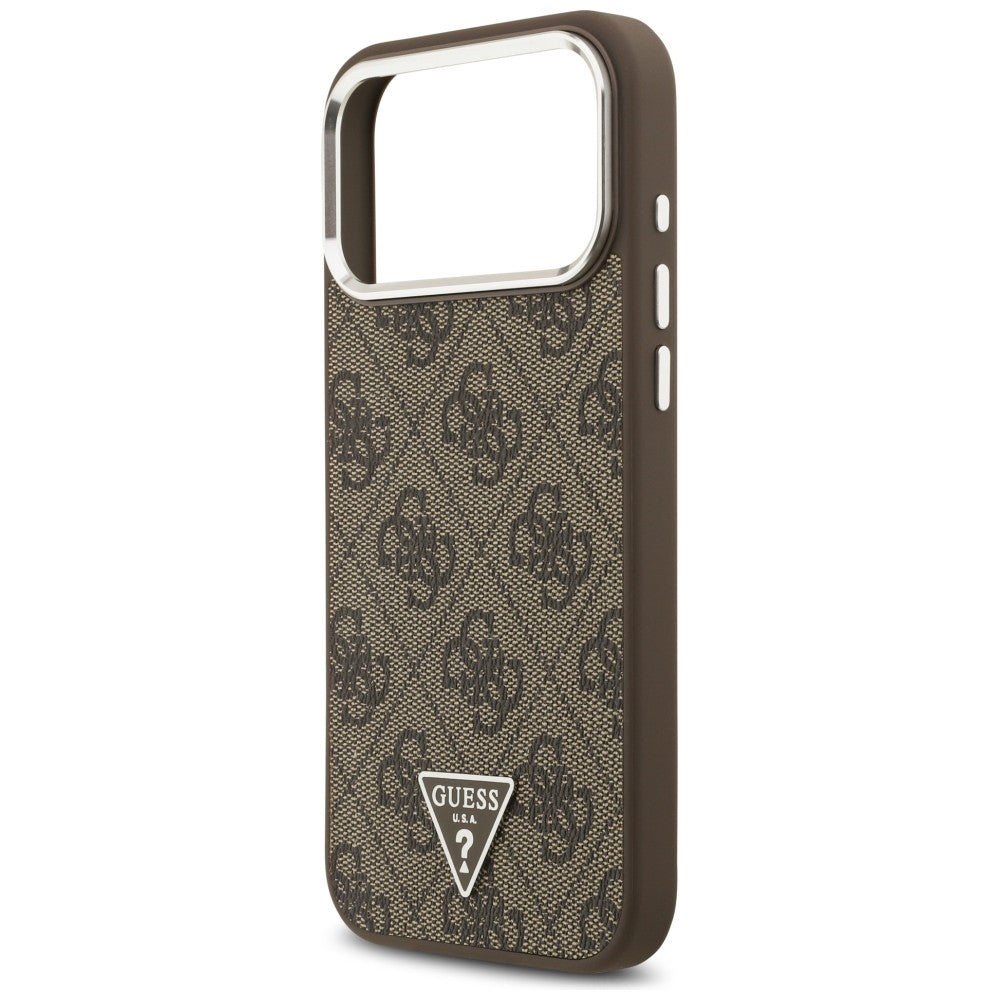 Funda MagSafe para Apple iPhone 18 Pro Max / 17 Pro Max, Guess, Logo Triángulo 4G, Marrón Plateado