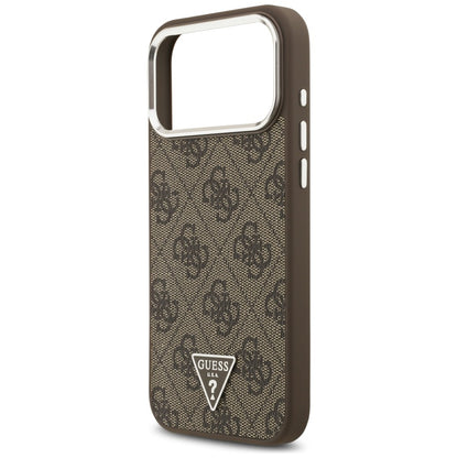 Funda MagSafe para Apple iPhone 18 Pro Max / 17 Pro Max, Guess, Logo Triángulo 4G, Marrón Plateado