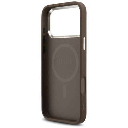 Funda MagSafe para Apple iPhone 18 Pro Max / 17 Pro Max, Guess, Logo Triángulo 4G, Marrón Plateado