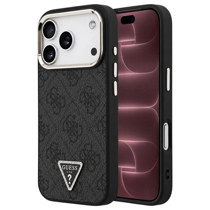 Funda MagSafe para Apple iPhone 18 Pro Max / 17 Pro Max, Guess, 4G Triangle Logo, negra y dorada