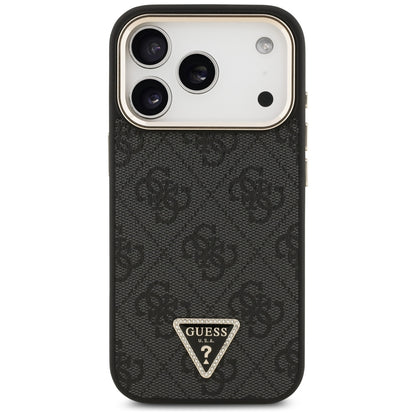Funda MagSafe para Apple iPhone 18 Pro Max / 17 Pro Max, Guess, 4G Triangle Logo, negra y dorada
