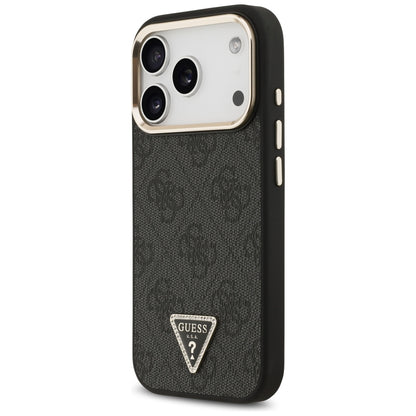 Funda MagSafe para Apple iPhone 18 Pro Max / 17 Pro Max, Guess, 4G Triangle Logo, negra y dorada