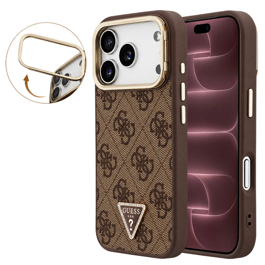 Funda MagSafe para Apple iPhone 18 Pro Max / 17 Pro Max, Guess, logotipo triangular 4G y soporte para la cámara, marrón