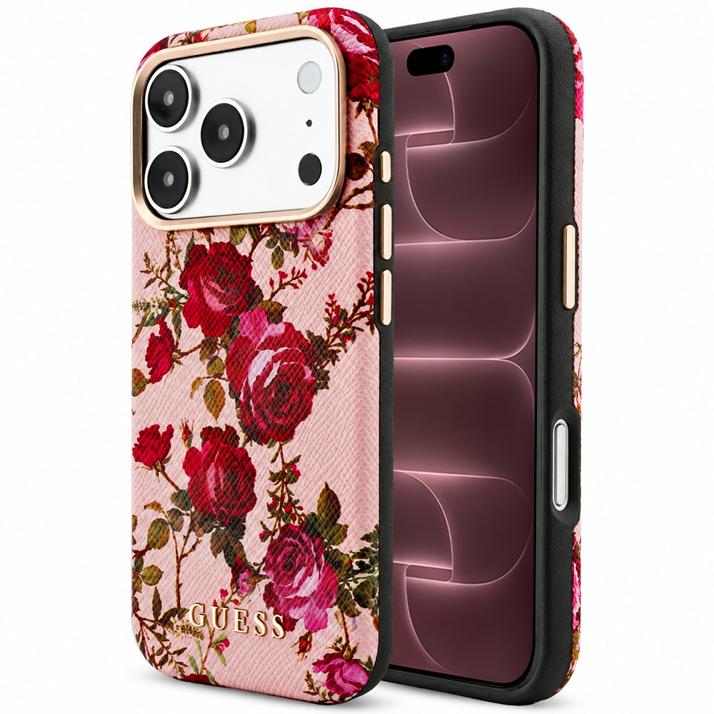 Funda MagSafe para Apple iPhone 18 Pro Max / 17 Pro Max, Guess, Blossom Roses Print, Rosa