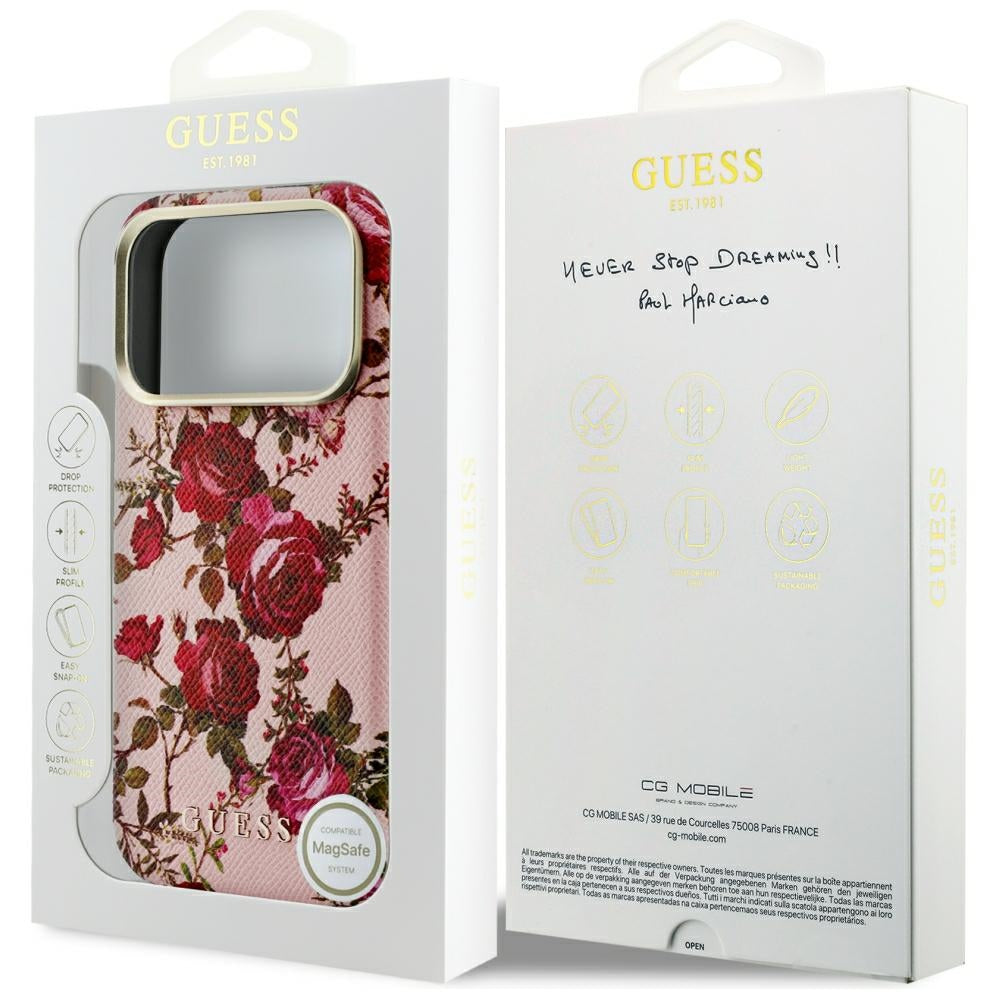 Funda MagSafe para Apple iPhone 18 Pro Max / 17 Pro Max, Guess, Blossom Roses Print, Rosa