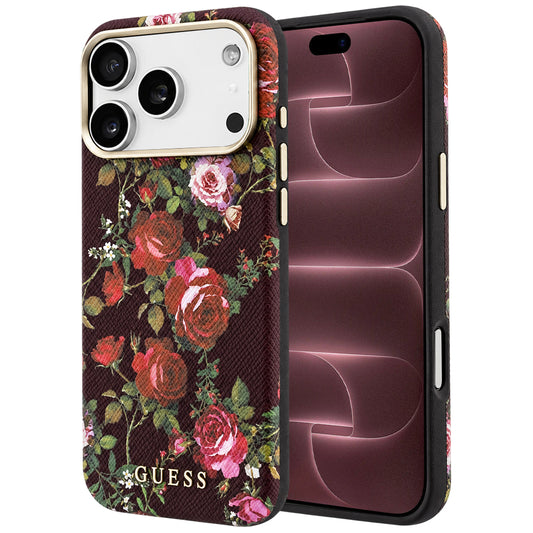 Funda MagSafe para Apple iPhone 18 Pro Max / 17 Pro Max, Guess, estampado Blossom Roses, color burdeos