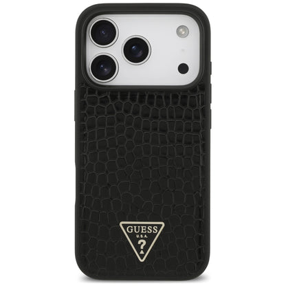 MagSafe Case for Apple iPhone 18 Pro Max / 17 Pro Max, Guess, Croco Triangle Logo, Black