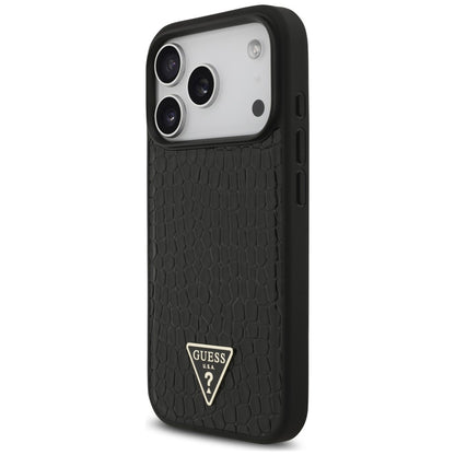 MagSafe Case for Apple iPhone 18 Pro Max / 17 Pro Max, Guess, Croco Triangle Logo, Black