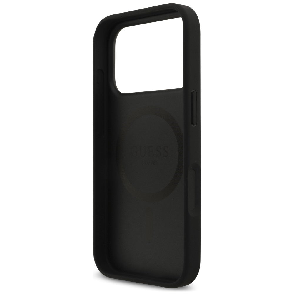 MagSafe Case for Apple iPhone 18 Pro Max / 17 Pro Max, Guess, Croco Triangle Logo, Black