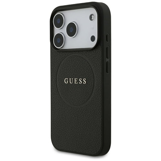 Funda MagSafe para Apple iPhone 18 Pro Max / 17 Pro Max, Guess, Anillo Dorado Granulado, Negra