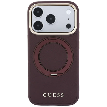 Funda MagSafe para Apple iPhone 18 Pro Max / 17 Pro Max, Guess, Soporte de Anillo Granulado 360 Clásico, Burdeos