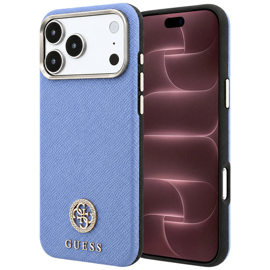 Funda MagSafe para Apple iPhone 18 Pro Max / 17 Pro Max, Guess, Logo Redondo con Strass Granulado, Azul