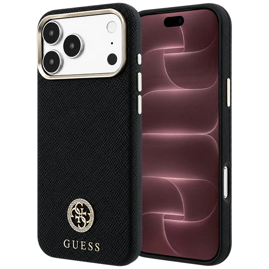 Funda MagSafe para Apple iPhone 18 Pro Max / 17 Pro Max, Guess, Logo Redondo con Strass Granulado, Negra
